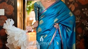 Teal Blue Handloom Weaving Silk Saree_Kumari Sarees