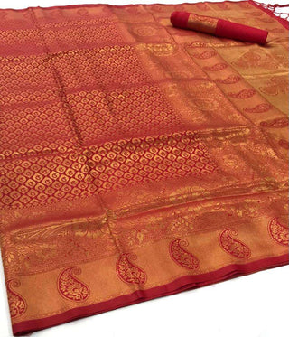 Red Kanjeevaram Handloom Silk Saree