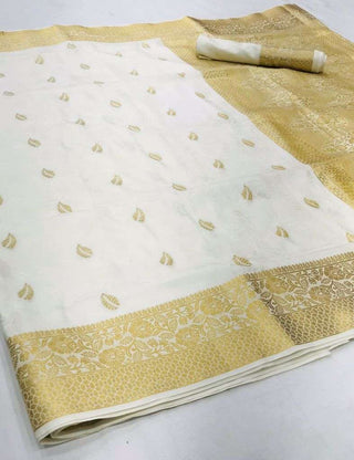 Cream Kanjeevaram Handloom Silk Saree