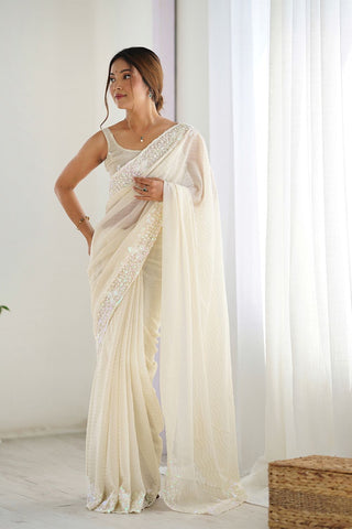 White Georgette Silk Saree_Kumari Sarees