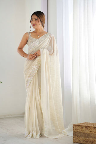 White Georgette Silk Saree_Kumari Sarees