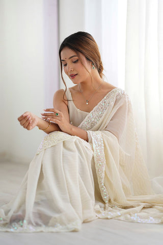 White Georgette Silk Saree_Kumari Sarees