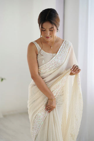 White Georgette Silk Saree_Kumari Sarees
