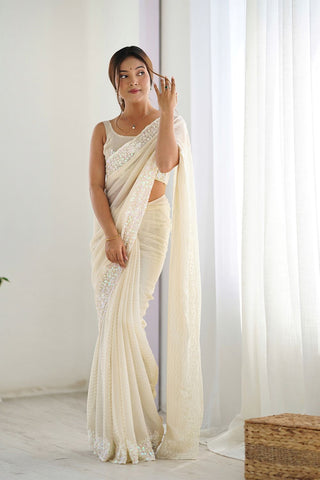 White Georgette Silk Saree_Kumari Sarees